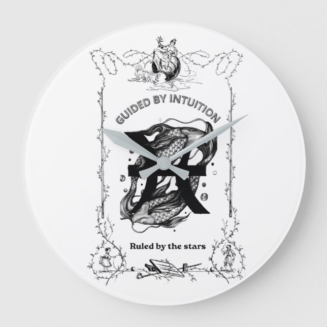 Reloj Redondo Grande Diseño Celestial Intuición de Piscis (Anverso)