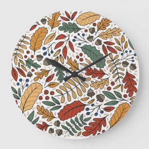 Reloj Redondo Grande Diseño cuadrado de hojas de color otoñal