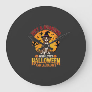 Reloj Redondo Grande Diseño de abuela de Labrador Halloween_1