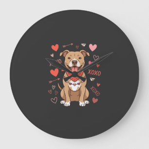 Reloj Redondo Grande Diseño de amor perro Pitbull XOXO San Valentín