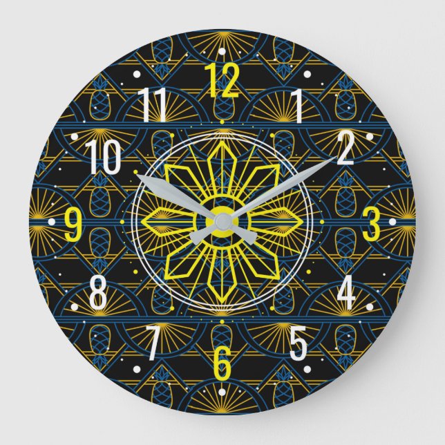 Reloj Redondo Grande Diseño de Art Decó de Oro inusual - Geométrico Neg (Anverso)