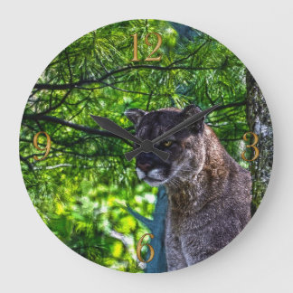 Reloj Redondo Grande Diseño de arte del Gran Gato de la Montaña Cougar