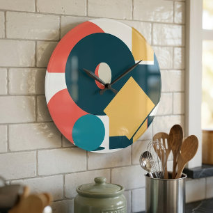 Reloj Redondo Grande Diseño de Arte Risograph Geométrico Abstracto Retr