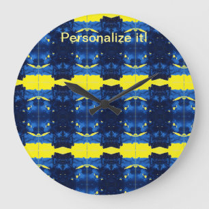 Reloj Redondo Grande Diseño de azulejos y espejos psicodélicos azules,