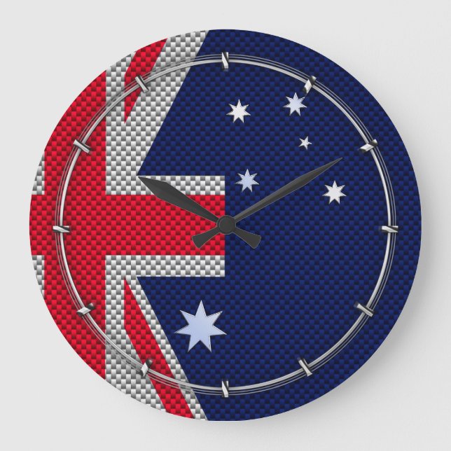 Reloj Redondo Grande Diseño de bandera australiana estilo cromado de fi (Anverso)