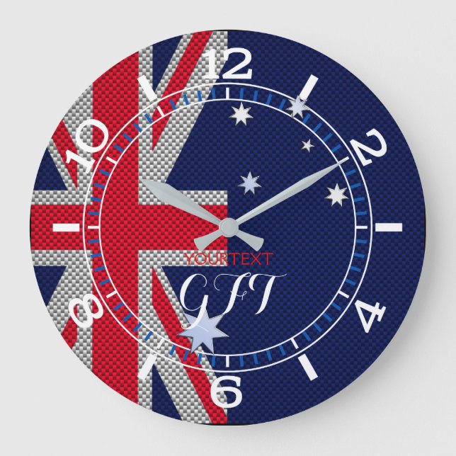 Reloj Redondo Grande Diseño de bandera australiana personalizado cromad (Anverso)