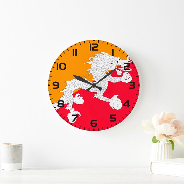 Reloj Redondo Grande Diseño de bandera de Bután con dragón blanco (Subido por el creador)