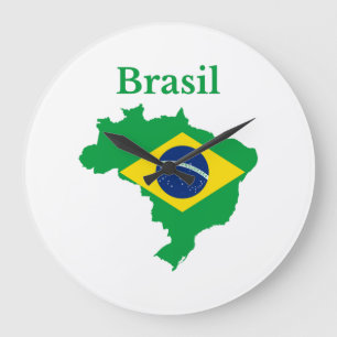 Reloj Redondo Grande Diseño de bandera de mapa de Brasil