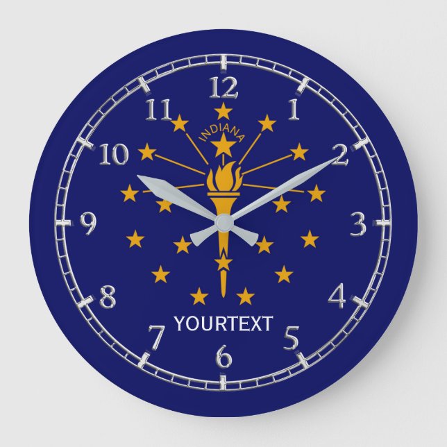 Reloj Redondo Grande Diseño de bandera estatal de Indiana personalizada (Anverso)
