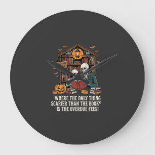 Reloj Redondo Grande Diseño de biblioteca de esqueleto de Halloween par