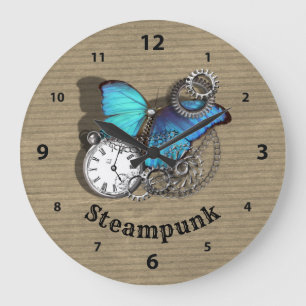 Reloj Redondo Grande Diseño de bolsillo de mariposa azul de Punk de vap