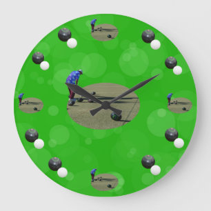 Reloj Redondo Grande Diseño De Bowls De Césped Verde Y Bowler,