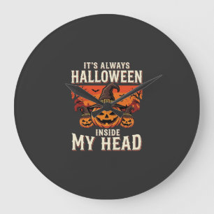 Reloj Redondo Grande Diseño de bruja de calabaza de Halloween siempre_1