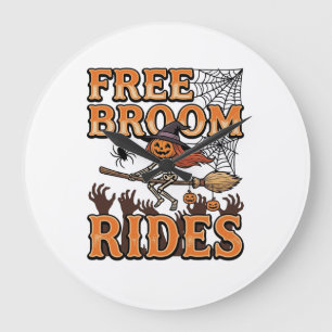 Reloj Redondo Grande Diseño de bruja de Halloween con escoba gratis_1