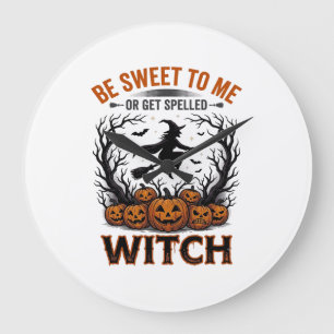 Reloj Redondo Grande Diseño de Bruja de Halloween Sé Dulce o Quédate Ma