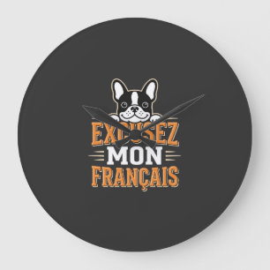 Reloj Redondo Grande Diseño de Bulldog Francés Excusez Mon Franais