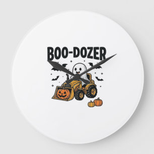 Reloj Redondo Grande Diseño de bulldozer fantasma de Halloween Boo-Doze