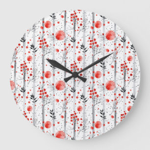 Reloj Redondo Grande Diseño de cabaña acogedora de invierno rojo y verd