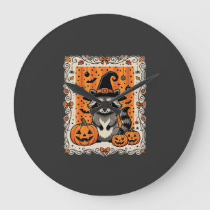 Reloj Redondo Grande Diseño de calabaza de Halloween de mapache espeluz