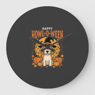 Reloj Redondo Grande Diseño de calabaza de perro Beagle Halloween Howl-