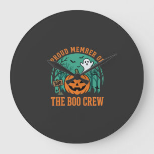 Reloj Redondo Grande Diseño de calabaza fantasma de Halloween Boo Crew_