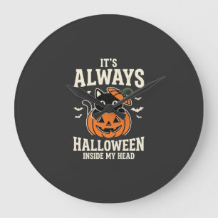 Reloj Redondo Grande Diseño de calabaza gato negro siempre Halloween