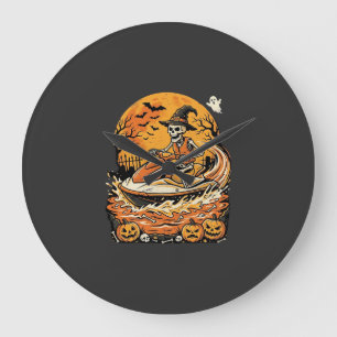 Reloj Redondo Grande Diseño de calavera de bruja de calabaza de Hallowe