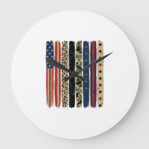 Reloj Redondo Grande Diseño de camisa a rayas de camuflaje de leopardo 
