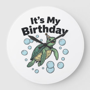 Reloj Redondo Grande Diseño de camisa de cumpleaños de tortuga marina_1