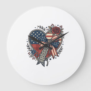 Reloj Redondo Grande Diseño de camisa floral con lazo de corazón patrió