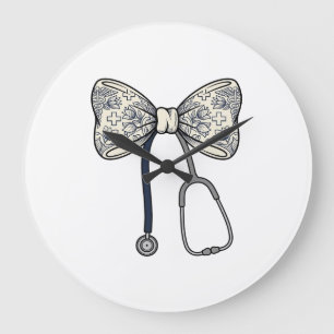 Reloj Redondo Grande Diseño de camisa floral con lazo de enfermera vint