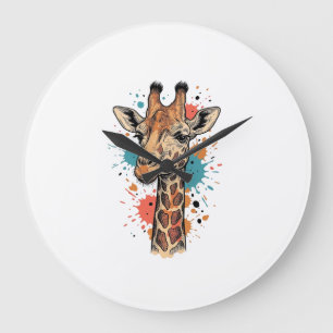 Reloj Redondo Grande Diseño de camiseta blanca con arte de jirafa graba