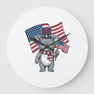 Reloj Redondo Grande Diseño de camiseta con bandera de koala patriótico