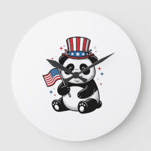 Reloj Redondo Grande Diseño de camiseta con bandera de panda patriótico