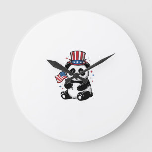 Reloj Redondo Grande Diseño de camiseta con bandera de panda patriótico