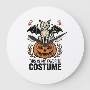Reloj Redondo Grande Diseño de camiseta con disfraz de gato de Hallowee