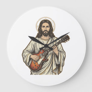 Reloj Redondo Grande Diseño de camiseta con grabado de guitarrista sagr