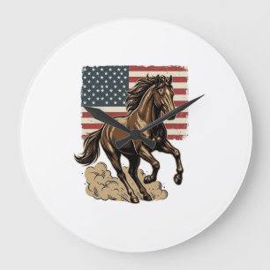 Reloj Redondo Grande Diseño de camiseta de bandera americana de caballo