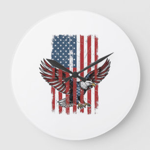 Reloj Redondo Grande Diseño de camiseta de bandera de águila patriótica