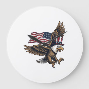 Reloj Redondo Grande Diseño de camiseta de bandera de águila patriótica