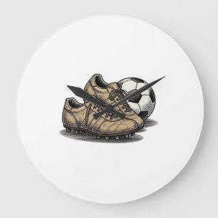 Reloj Redondo Grande Diseño de camiseta de botas de fútbol y balón vint