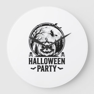 Reloj Redondo Grande Diseño de camiseta de bruja de calabaza de fiesta