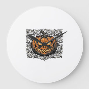 Reloj Redondo Grande Diseño de camiseta de calabaza de Halloween con gr