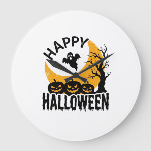 Reloj Redondo Grande Diseño de camiseta de calabaza fantasma Feliz Hall