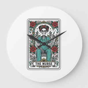 Reloj Redondo Grande Diseño de camiseta de carta de tarot de enfermera 