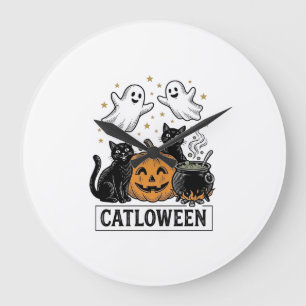 Reloj Redondo Grande Diseño de camiseta de Catloween vintage gato fanta