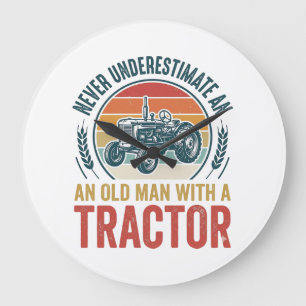 Reloj Redondo Grande Diseño de camiseta de cita de hombre viejo tractor