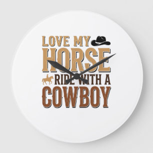 Reloj Redondo Grande Diseño de camiseta de cita de vaquero y caballo oc