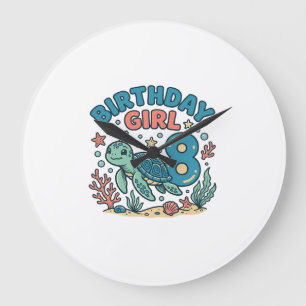 Reloj Redondo Grande Diseño de camiseta de cumpleaños Tortuga marina ch