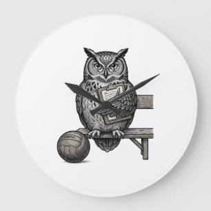 Reloj Redondo Grande Diseño de camiseta de entrenador de fútbol búho de
